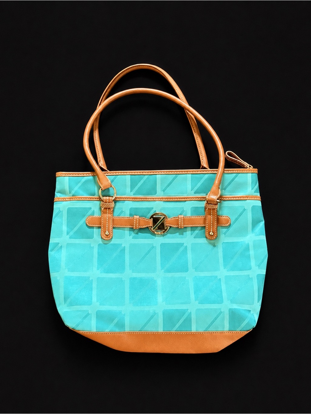 Nine & Co Turquoise Geometric Pattern Tote Bag